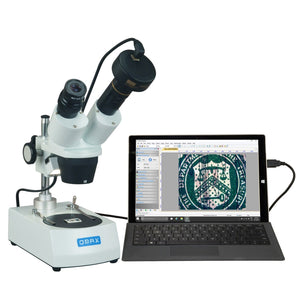 OMAX 10X-20X-30X-60X Binocular Stereo Microscope with Dual Lights and 1.3MP Camera