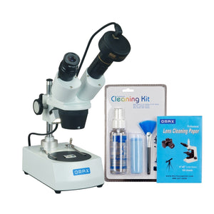 OMAX 10X-20X-30X-60X Binocular Stereo Microscope with Dual Lights, 3MP Camera and Cleaning Pack