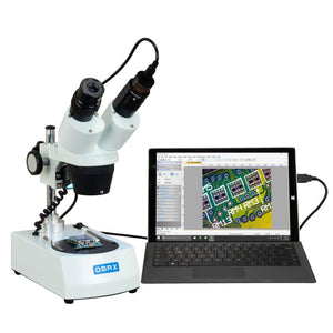 OMAX 10X-30X Cordless Stereo Binocular Microscope with Dual LED Lights and 3MP USB Camera