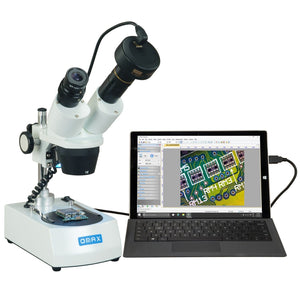 OMAX 10X-30X Cordless Stereo Binocular Microscope with Dual LED Lights and 3MP Digital Camera