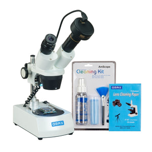 OMAX 10X-20X-30X-60X 3MP Camera Cordless Stereo Binocular Microscope with LED Lights, Cleaning Pack