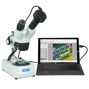 OMAX 20X-40X Cordless Stereo Binocular Microscope with Dual LED Lights and 1.3MP Camera
