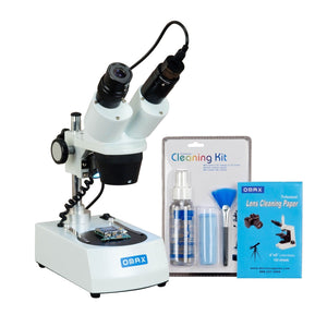 OMAX 20X-40X Cordless Binocular Stereo Microscope with Dual LED Lights, 3MP Camera, Cleaning Pack