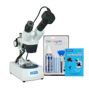 OMAX 20X-40X Cordless Stereo Binocular Microscope with Dual LED Lights, 5MP Camera, Cleaning Pack