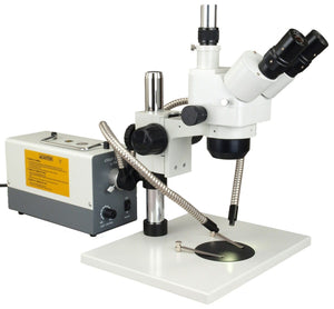 5X-80X Trinocular Zoom Stereo Microscope+0.5X Auxiliary Lens+150W Cold Gooseneck Fiber Light+Stand