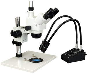 5-80X Trinocular Zoom Stereo Microscope+0.5X Auxiliary Lens+6W LED Dual Gooseneck Light+Table Stand
