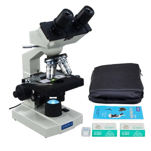 OMAX 2000X Compound Binocular LED Microscope w Vinyl Case+Blank Slides+Covers+Lens Paper