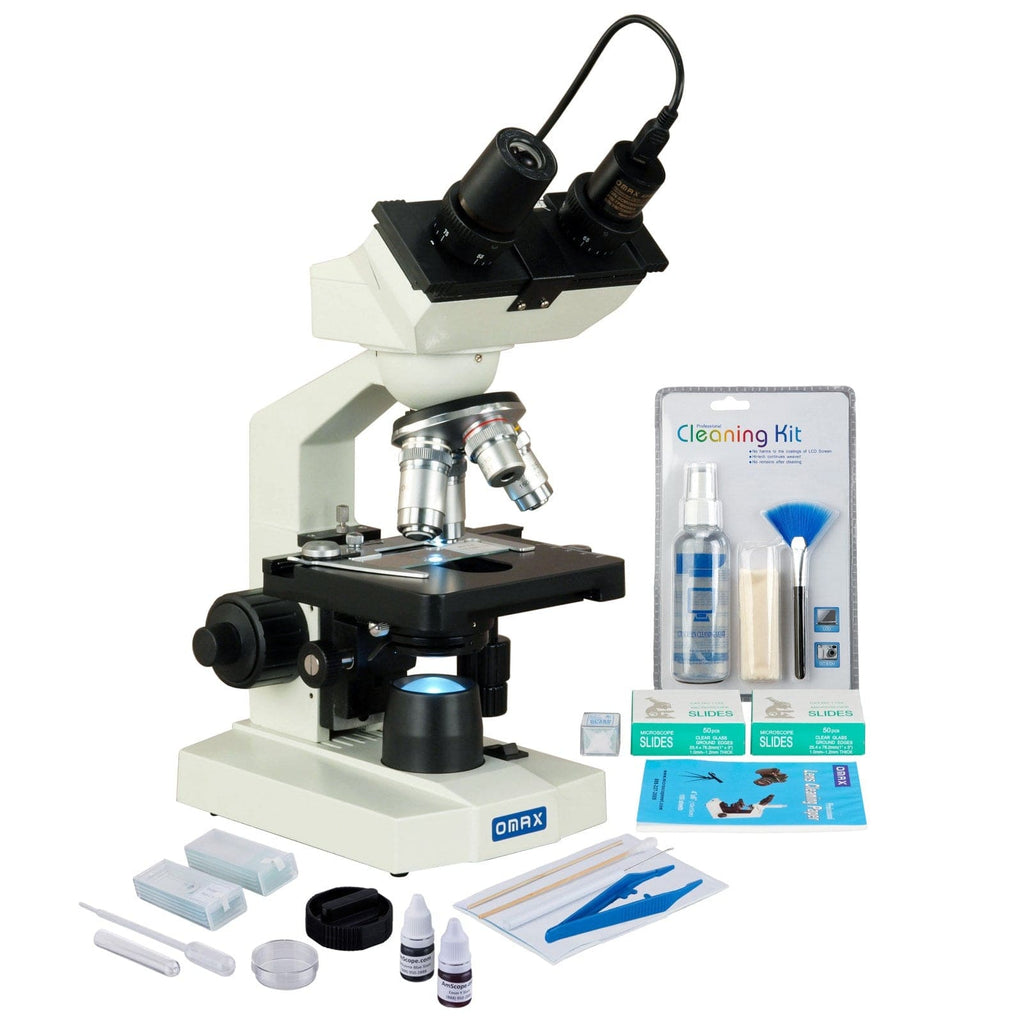 OMAX 2500X LED Lab Binocular Microscope 5MP Camera+Slide Preparation  Kit+Blank Slides+Cleaning Kit