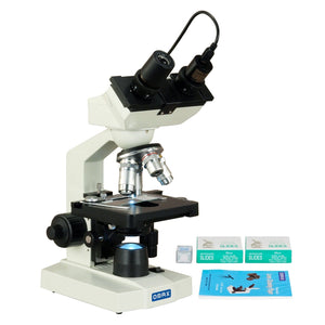 OMAX 40-2500X LED Digital Binocular Compound Microscope USB Camera+Blank Slides+Covers+Lens Paper
