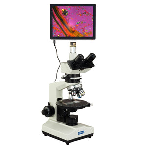 OMAX 40X-600X 5MP 9.7 Inch Touchscreen Polarizing Microscope with Bertrand Lens and Rotatable Stage