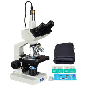 OMAX 40X-2000X Trinocular Compound LED Microscope+1.3MP Camera+Blank Slides+Covers+Vinyl Case