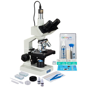 OMAX 2500X 1.3MP Digital Camera LED Lab Microscope+Slide Preparation Kit+Blank Slides+Cleaning Kit