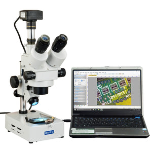 OMAX 7X-45X USB3 10MP Digital Trinocular Zoom Stereo Microscope on Dual Light Desk Stand