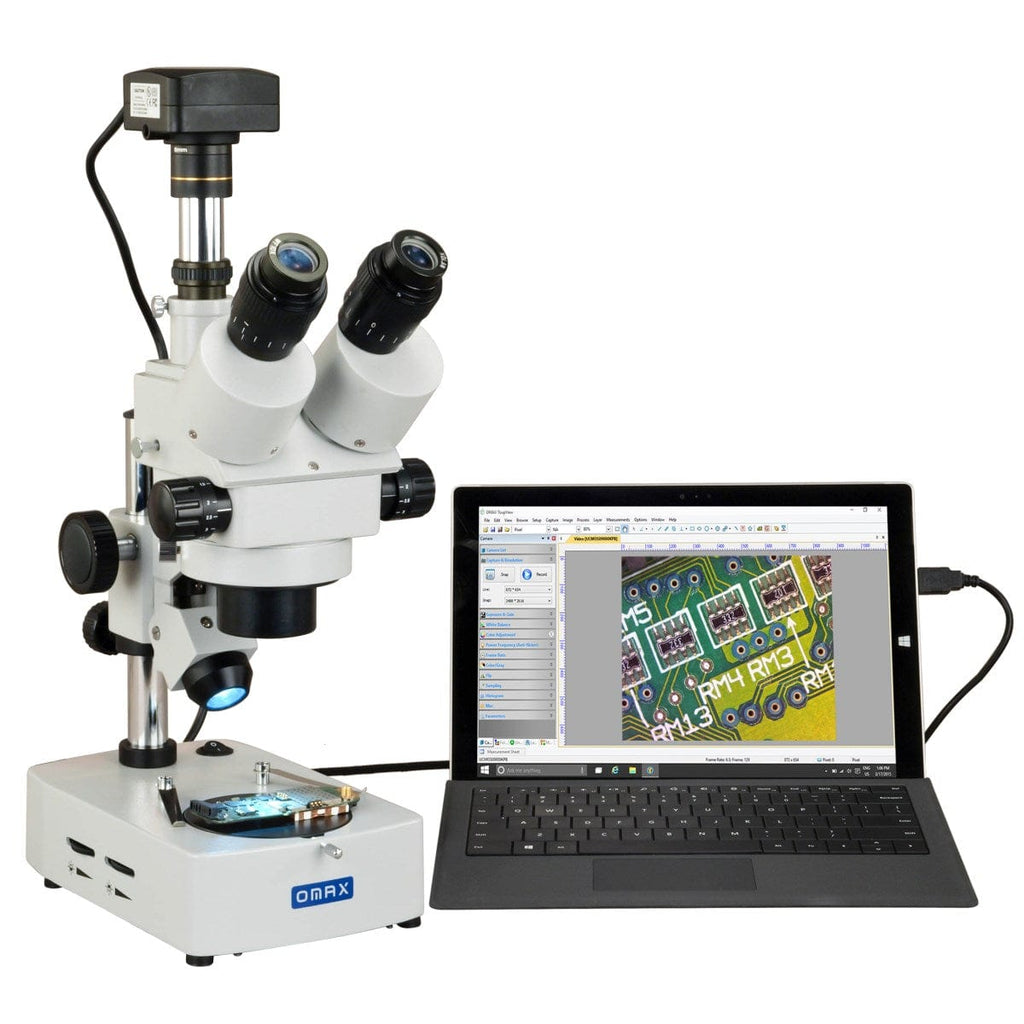 OMAX 3.5X90X USB3 5MP Digital Trinocular Zoom Stereo Microscope on Du Omax