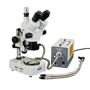OMAX 3.5X-90X Trinocular Stereo Zoom Microscope with Ring Fiber & Dual Fiber Lights