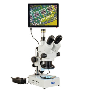 OMAX 3.5X-90X 5MP Touchpad Screen Trinocular Zoom Stereo Microscope on Desk Stand with 144-LED Light