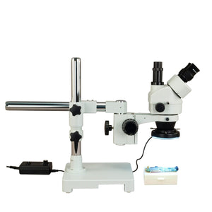 3.5X-90X Zoom Trinocular Stereo Microscope with Single Bar Boom Stand with Metal 144 LED Ring Light