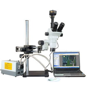 2X-270X Simal-focal Zoom Stereo Microscope with 150W Cold Dual Fiber Light and 14MP Camera