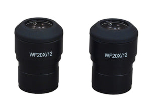 2 WF20X/12 Widefield Eyepieces for Microscope 30.0mm w Adjustable Diopter