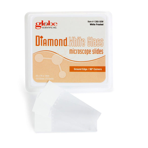 Globe Scientific Diamond Charged Microscope Slides – 25x75mm, Frosted, Pre-Cleaned, 72/Box (1440/Case)