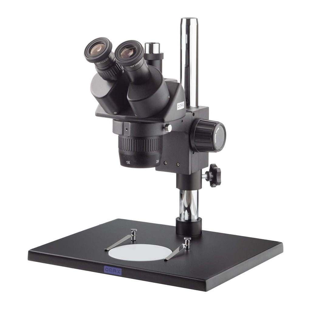 Microscope Inspection Table 10X to 30X Trinocular Stereo Microscope on Table Stand, Black Finish – Omax