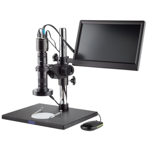 0.4X-6X Zoom Video Inspection Microscope with LED Ring Light, 1080p Camera and Arm-Mounted Monitor