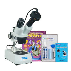 OMAX 10X-20X-30X-60X Binocular Stereo Microscope with Dual Lights, 3MP Camera, Cleaning Pack, Book