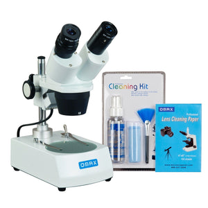 OMAX 10X-20X-30X-60X Binocular Stereo Microscope with Dual Lights and Cleaning Pack
