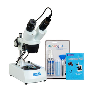 OMAX 10X-30X Cordless Binocular Stereo Microscope with Dual LED Lights, 5MP Camera, Cleaning Pack