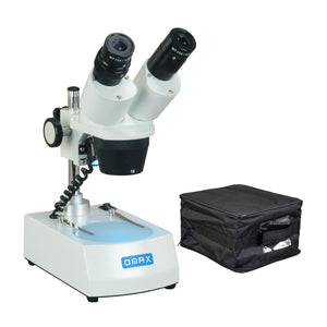 OMAX 10X-20X-30X-60X Cordless Stereo Binocular Microscope with Dual LED Lights, Vinyl Carrying Case
