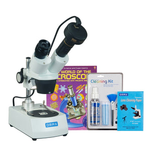 OMAX 20X-60X 5MP Digital Camera Binocular Stereo Student Microscope with Dual Lights, Cleaning Pack