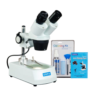 OMAX 20X-60X Student Binocular Stereo Microscope with Dual Lights and Cleaning Pack
