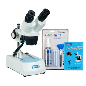 OMAX 20X-40X Cordless Stereo Binocular Student Microscope with Dual LED Lights and Cleaning Pack
