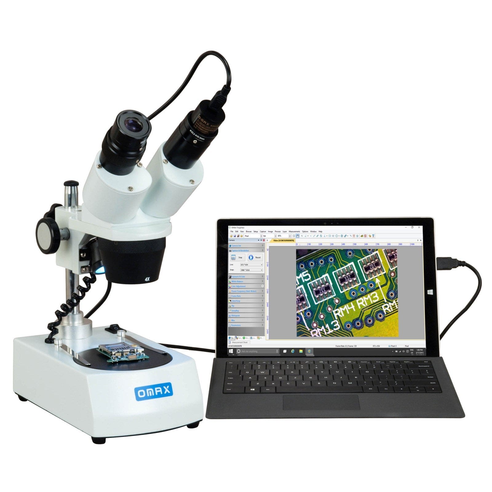 OMAX 20X-40X-80X Cordless Dual LED Lights Binocular Stereo Microscope with  1.3MP USB Camera