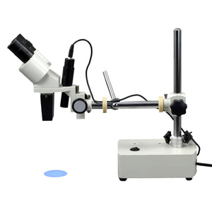 OMAX 10X-20X Boom Stand Binocular Stereo Microscope with Adjustable Pen Light