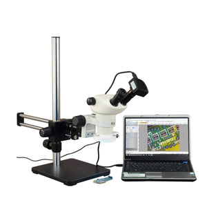 OMAX 6X-50X USB3 10MP Binocular Zoom Stereo Microscope on Ball-Bearing Boom with 144-LED Light