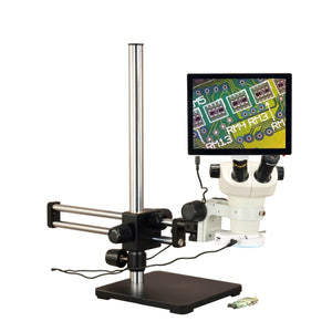 OMAX 6X-50X 5MP Touchpad Screen Binocular Stereo Microscope on Ball-Bearing Boom with 144-LED Light