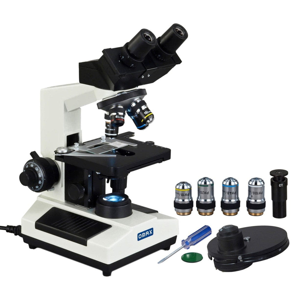 40X-2000X Binocular Compound LED Microscope with Phase Contrast Kit – Omax