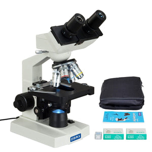OMAX 40X-2500X Lab Binocular Compound LED Microscop+Vinyl Case+Blank Slides+Covers+Lens Paper