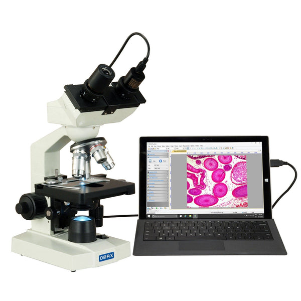 OMAX 40X-2500X LED Binocular Lab Compound Microscope with USB Camera and  Mechanical Stage