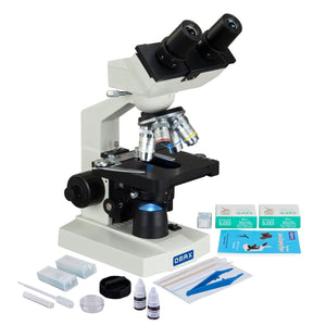 OMAX 40X-2500X LED Lab Binocular Microscope+Slide Preparation Kit+Blank Slides+Covers+Lens Paper