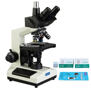 40X-2000X Trinocular Compound LED Microscope with Blank Slides + Covers + Lens Paper