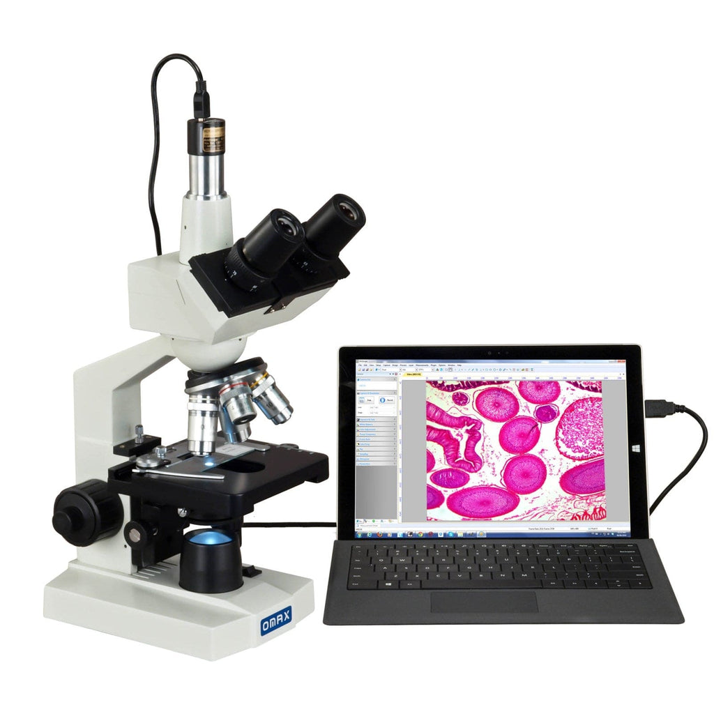 OMAX M83E Series LED Digital Trinocular Compound Microscope 40-2500X M ...