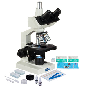 OMAX 40X-2500X LED Lab Trinocular Microscope+Slide Preparation Kit+Blank Slides+Covers+Lens Paper