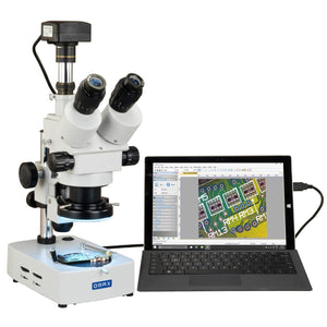 OMAX 3.5X-90X USB3 18MP Digital Trinocular Zoom Stereo Microscope on Desk Stand with 144-LED Light