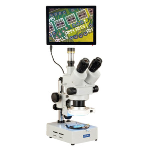 OMAX 3.5X-90X 5MP Touchpad Screen Trinocular Zoom Stereo Microscope on Desk Stand with 56-LED Light