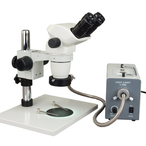 OMAX 6.7X-45X Zoom Binocular Stereo Microscope with Large Table Stand and 150W Cold Fiber Ring Light