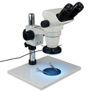 OMAX 6.7X-45X Zoom Binocular Stereo Microscope with Large Table Stand and Metal 144 LED Ring Light