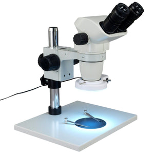 OMAX 6.7X-45X Zoom Binocular Stereo Microscope with Large Table Stand and 144 LED Ring Light