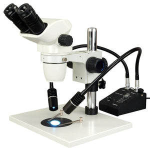 OMAX 6.7X-45X Zoom Binocular Stereo Microscope with Large Table Stand and 6W Dual Gooseneck Light